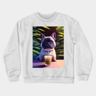 French Bulldog Frenchie with boba bubble tea Crewneck Sweatshirt